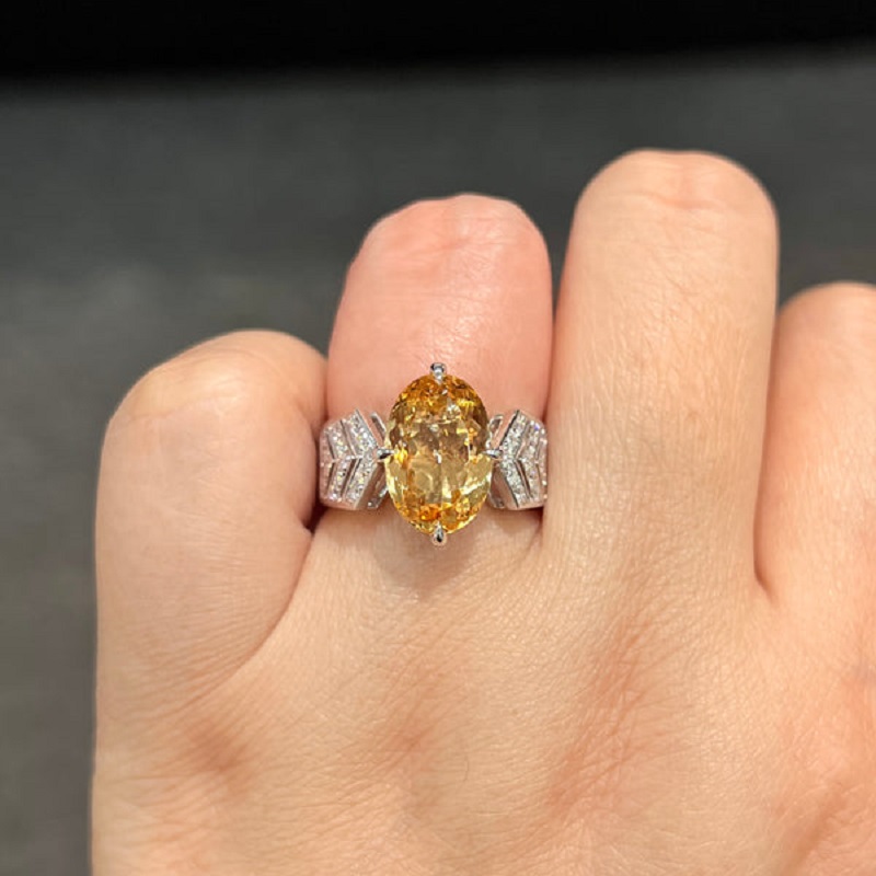 5.48ct Oval Cut Ring Set With Natural Diamonds In 18K White Gold Fine Jewelry