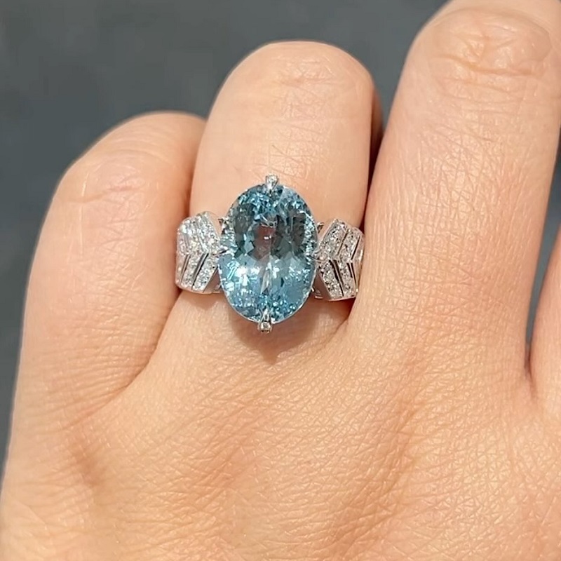 5.48ct Oval Cut Ring Set With Natural Diamonds In 18K White Gold Fine Jewelry