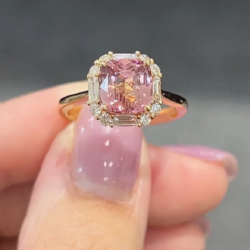 2.96ct Cushion Cut Natural Pink Tourmaline Diamond In 18K Yellow Gold
