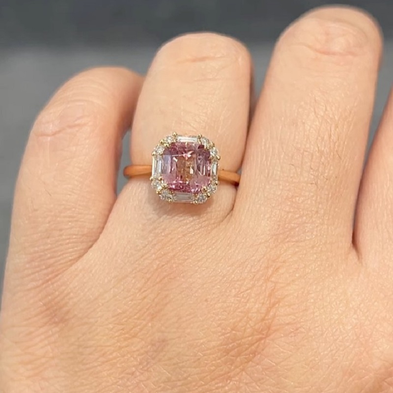 2.96ct Cushion Cut Natural Pink Tourmaline Diamond In 18K Yellow Gold
