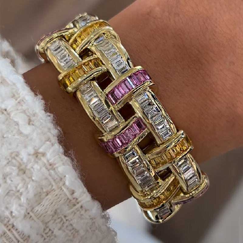 12.30CT Sapphire And Emerald Wide 18 Karat Bracelet