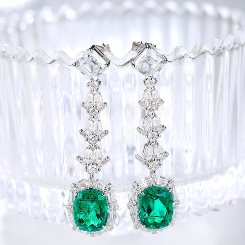 5.68CT Classic Design Grown Emerald And Ruby Earrings