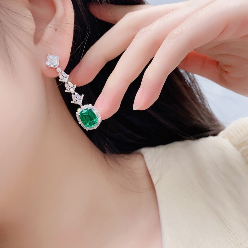 5.68CT Classic Design Grown Emerald And Ruby Earrings