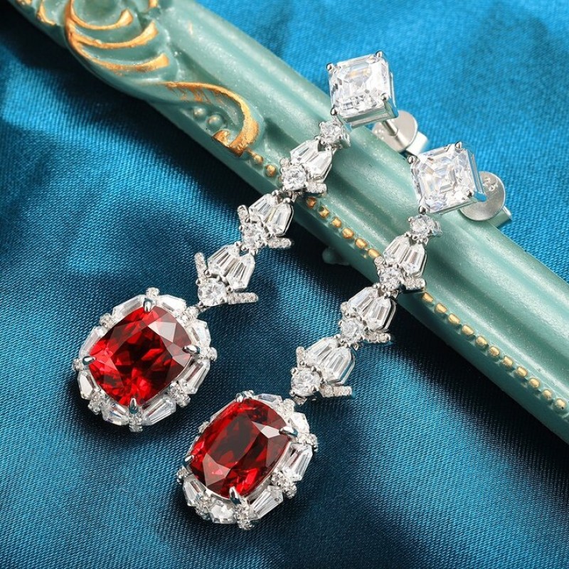 5.68CT Classic Design Grown Emerald And Ruby Earrings