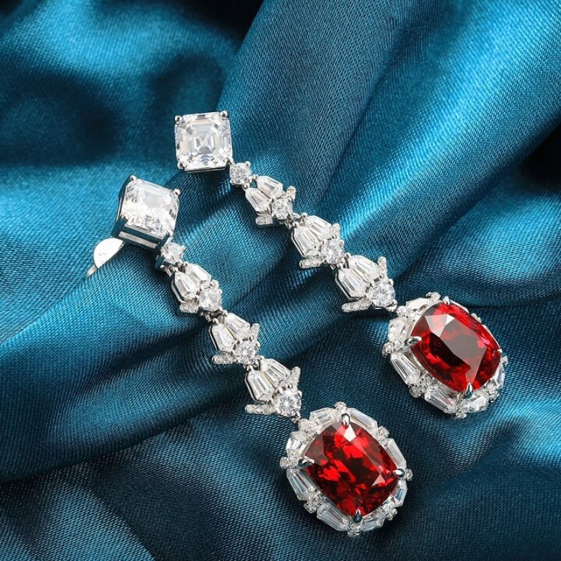 5.68CT Classic Design Grown Emerald And Ruby Earrings