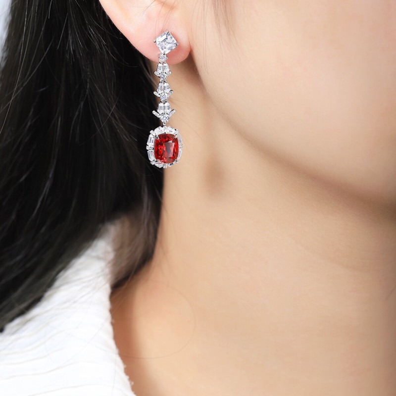 5.68CT Classic Design Grown Emerald And Ruby Earrings