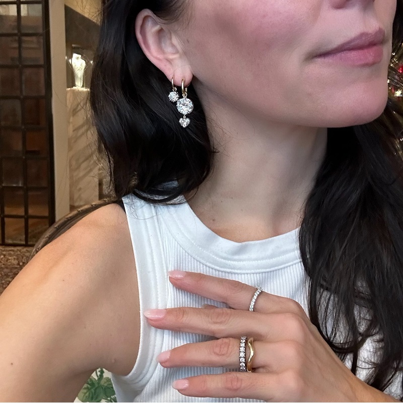 4.13 Carat Exquisite Round&Asscher Cut White Sapphire Drop Earrings