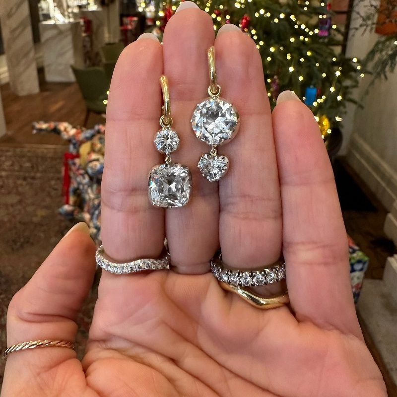 4.13 Carat Exquisite Round&Asscher Cut White Sapphire Drop Earrings