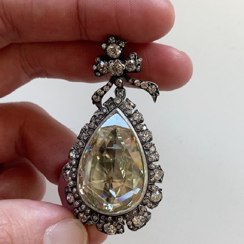 22.99 Carat Pear-shaped Rose-cut Diamond Pendant