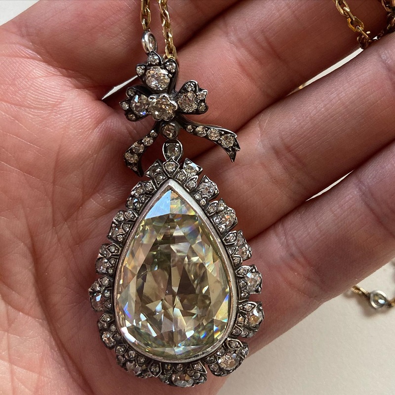 22.99 Carat Pear-shaped Rose-cut Diamond Pendant