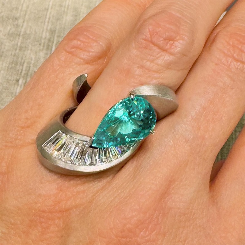 4.7 Carats Pear Cut High Carbon Diamond Gemstone Cocktail Ring