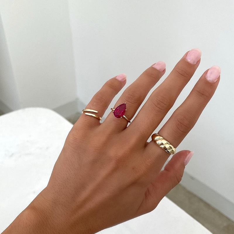 0.85 Carats Teardrop Pear Solitaire Ruby Engagement Ring