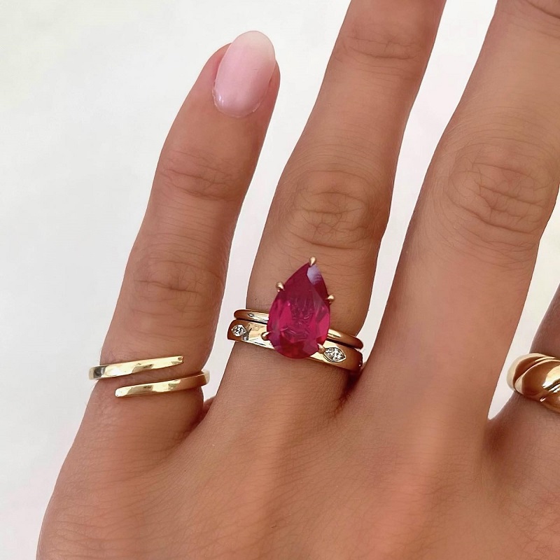 0.85 Carats Teardrop Pear Solitaire Ruby Engagement Ring