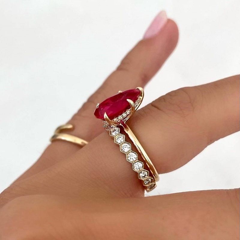 0.85 Carats Teardrop Pear Solitaire Ruby Engagement Ring