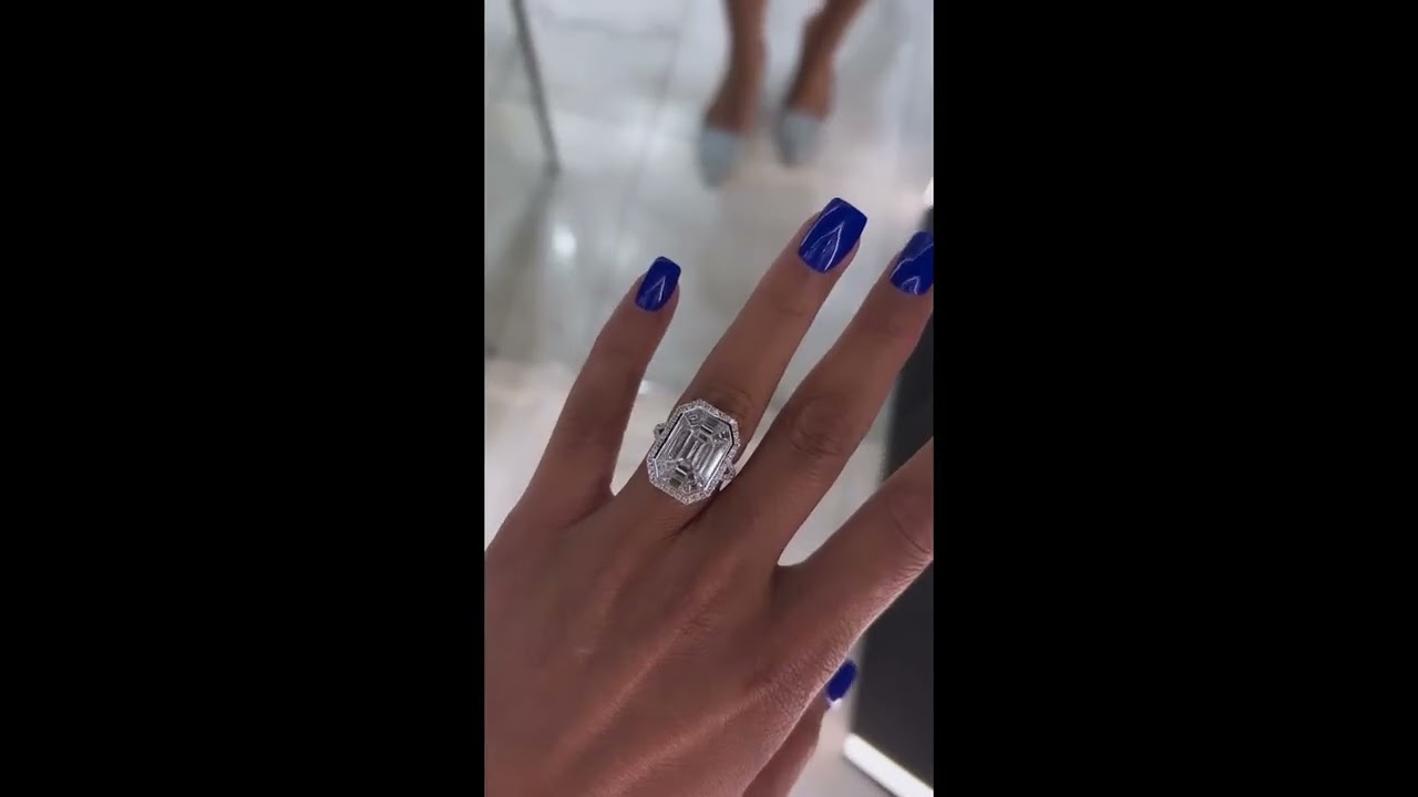5ct Halo Emerald Cut White Stone Ring 