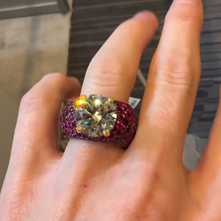 8ct Round Cut Yellow Zircon Cocktail Ring in Invisible Set Rubies