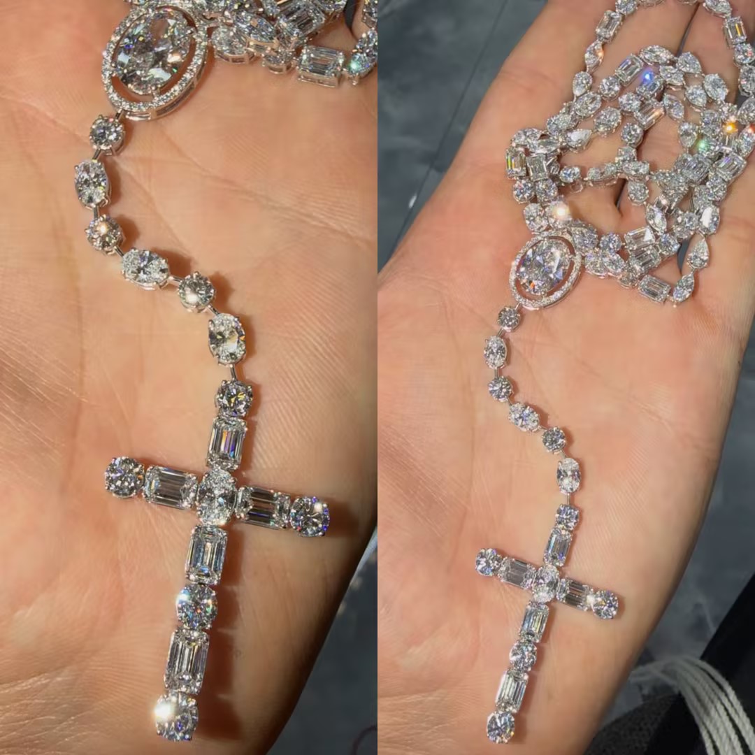 Multi-cut White Stone Cross Pendant Necklace