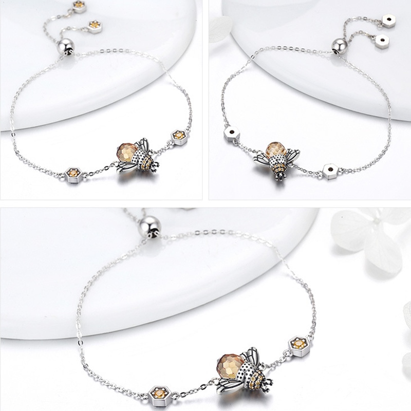 Sterling Silver Unique Bee Inspired Round Cut Bolo Bracelet