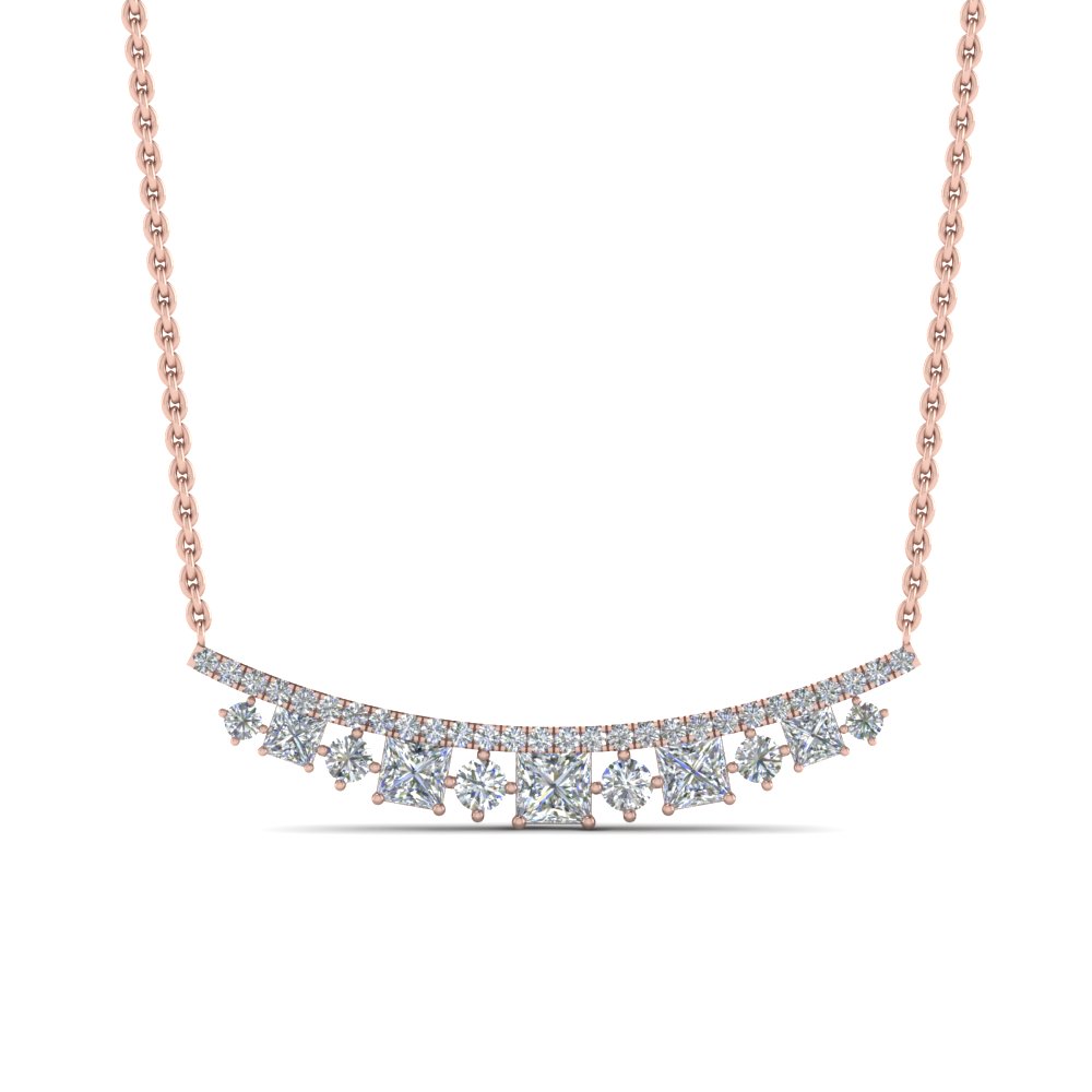 Sterling Silver Classic Princess With Round Cut Necklace