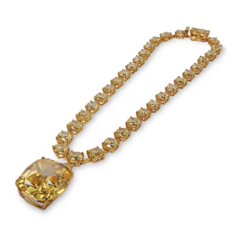 Luxury Cushion Cut Yellow Sapphire Pendant Necklace