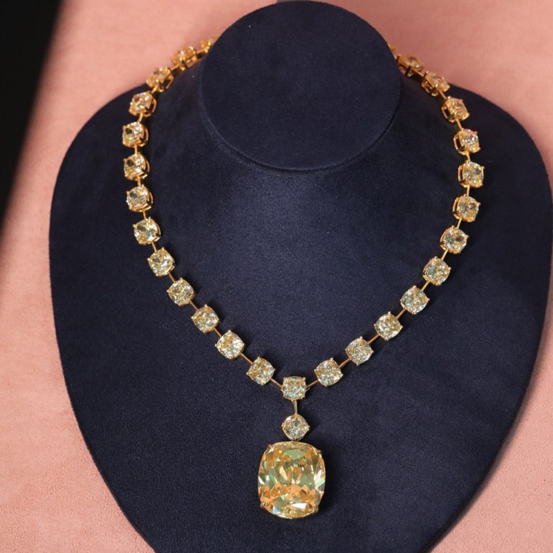 Luxury Cushion Cut Yellow Sapphire Pendant Necklace