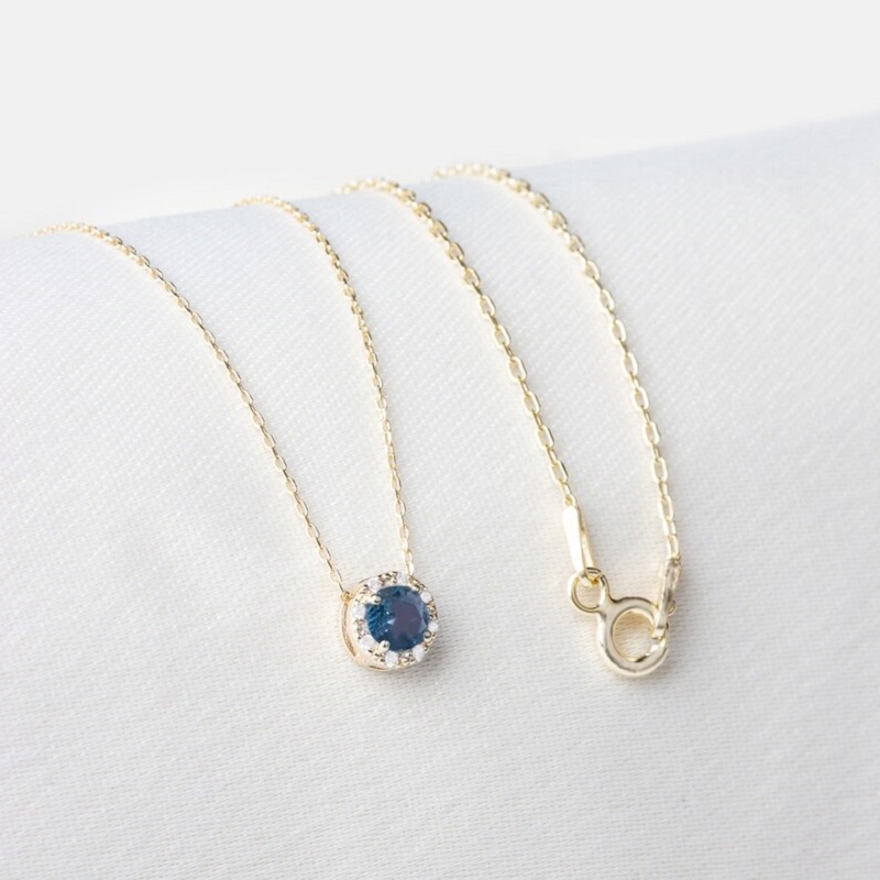 14K Solid Gold Genuine Diamond Blue Topaz Necklace