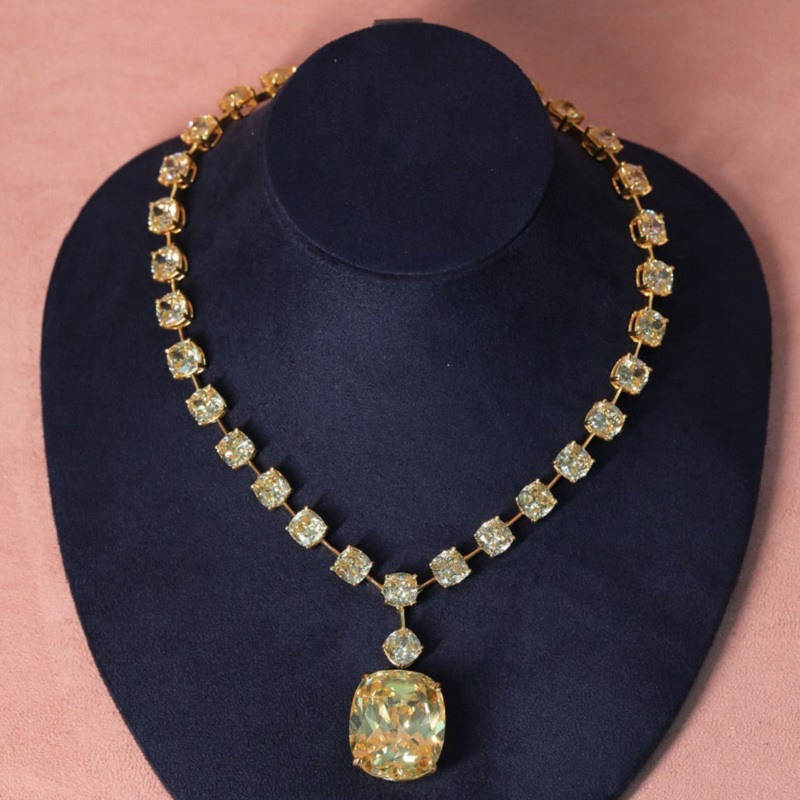 Luxury Cushion Cut Yellow Sapphire Pendant Necklace