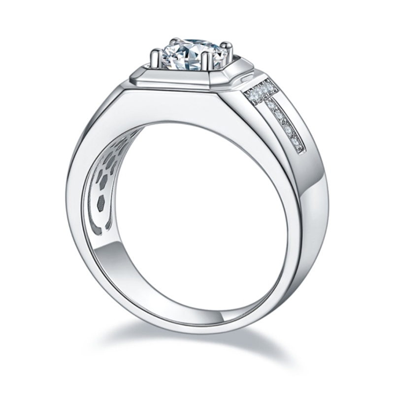 Sterling Silver Elegant T Shape Round Cut Men's Wedding Ring