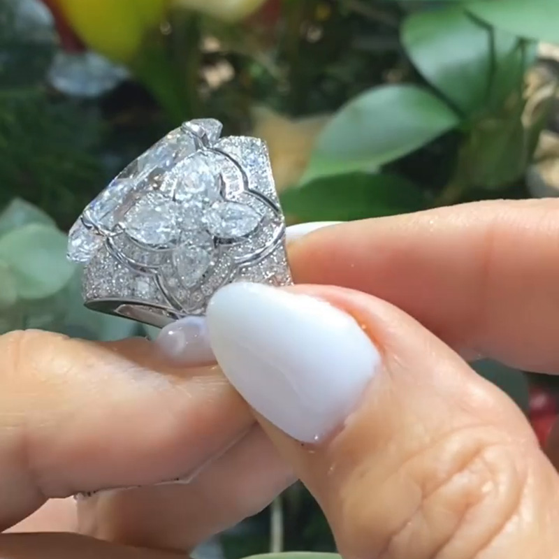 21.5ct Oval Cut White Diamond Paved Vintage Engagement Ring