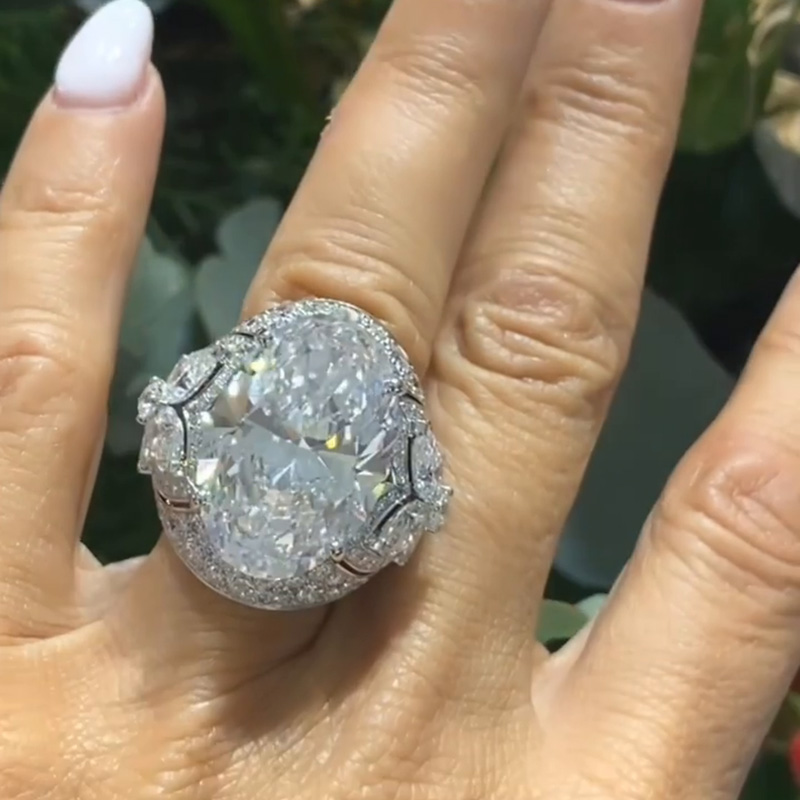 21.5ct Oval Cut White Diamond Paved Vintage Engagement Ring