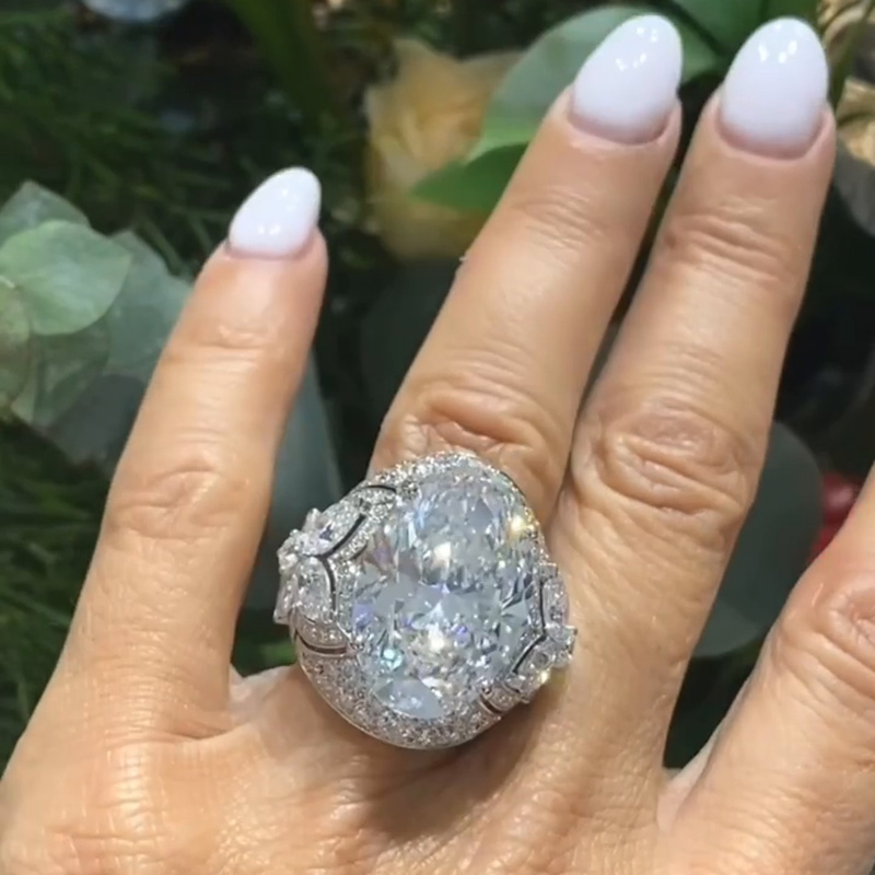 21.5ct Oval Cut White Diamond Paved Vintage Engagement Ring