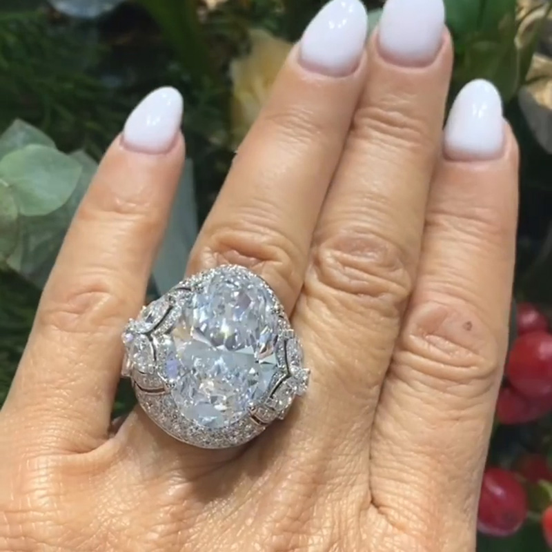 21.5ct Oval Cut White Diamond Paved Vintage Engagement Ring