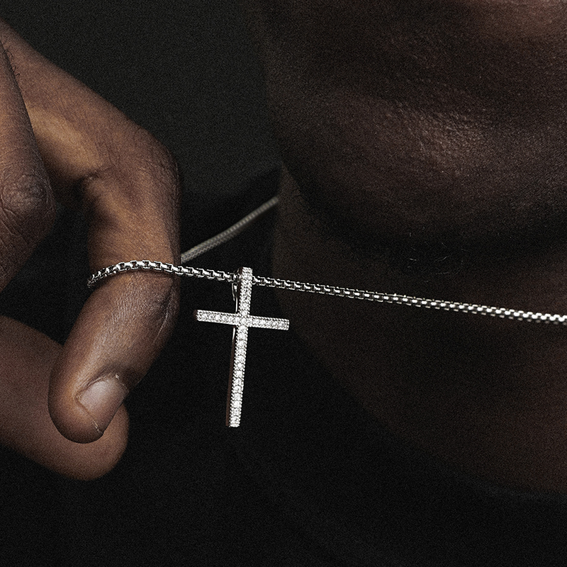 Diamond Small Cross Necklace Men's Zirconia Full Diamond Pendant