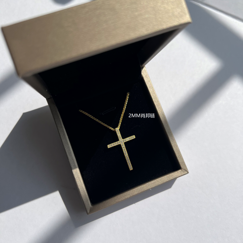 Diamond Small Cross Necklace Men's Zirconia Full Diamond Pendant