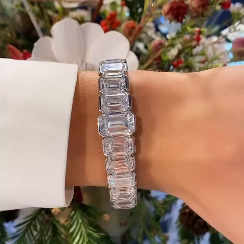 40ctw Emerald Cut White Sapphire Handmade Bracelet