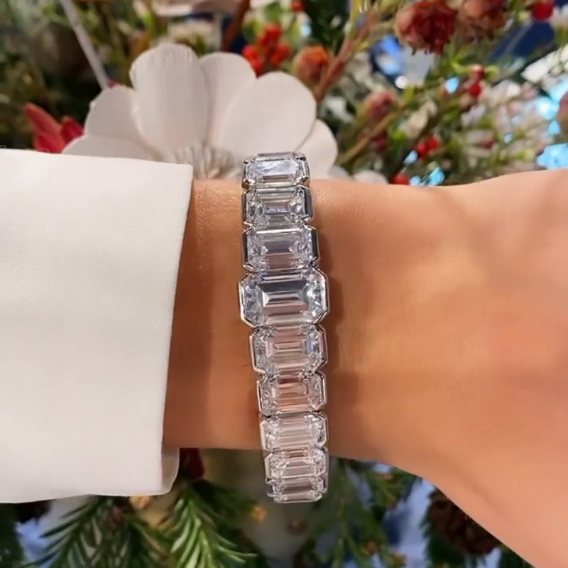 40ctw Emerald Cut White Sapphire Handmade Bracelet