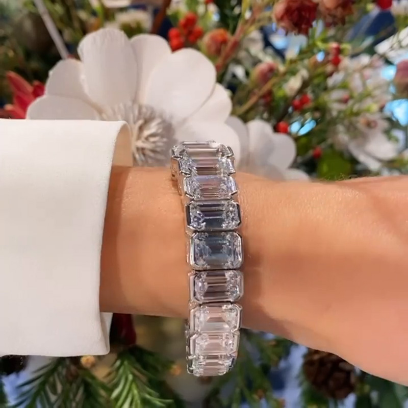 40ctw Emerald Cut White Sapphire Handmade Bracelet