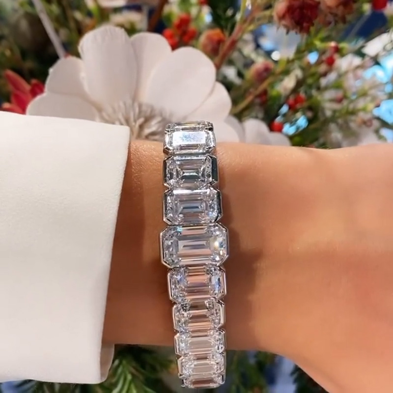40ctw Emerald Cut White Sapphire Handmade Bracelet