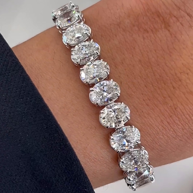 30ctw Oval Cut White Sapphire Handmade Tennis Bracelet