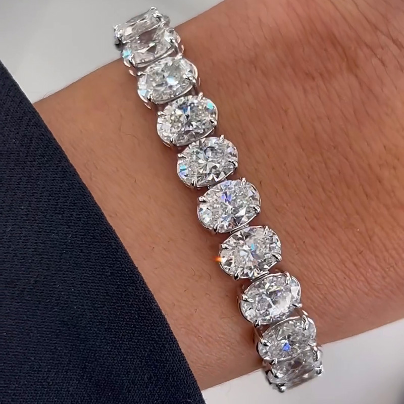 30ctw Oval Cut White Sapphire Handmade Tennis Bracelet