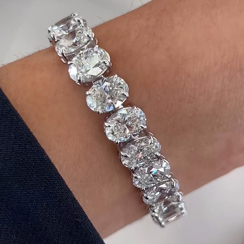 30ctw Oval Cut White Sapphire Handmade Tennis Bracelet