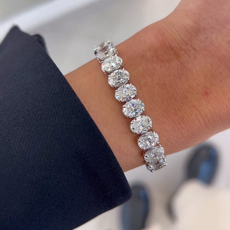 30ctw Oval Cut White Sapphire Handmade Tennis Bracelet