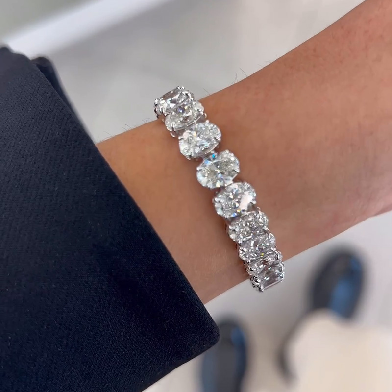 30ctw Oval Cut White Sapphire Handmade Tennis Bracelet