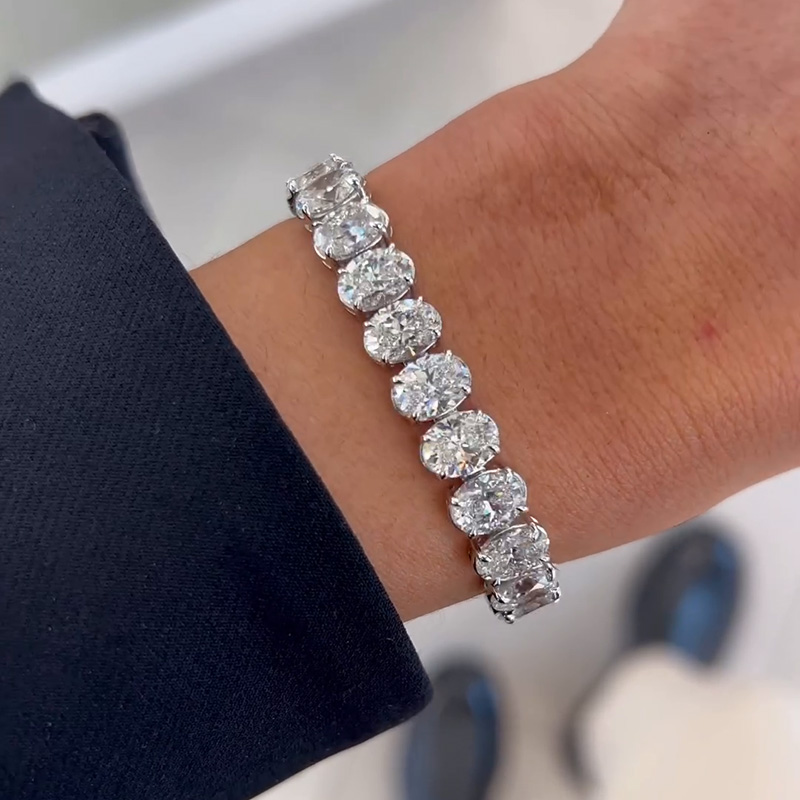 30ctw Oval Cut White Sapphire Handmade Tennis Bracelet