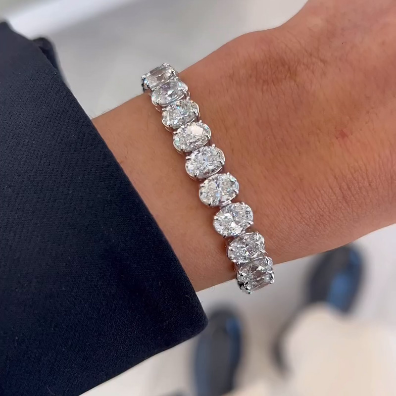 30ctw Oval Cut White Sapphire Handmade Tennis Bracelet