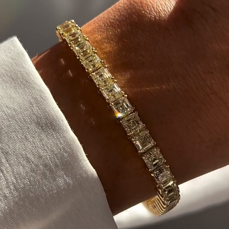 20ctw Asscher Cut Intense Yellow Sapphire Tennis Bracelet