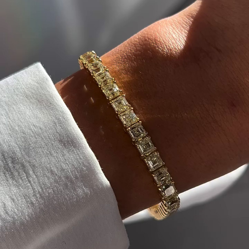 20ctw Asscher Cut Intense Yellow Sapphire Tennis Bracelet
