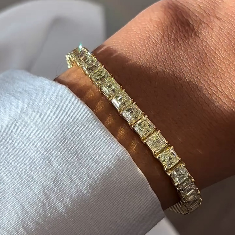 20ctw Asscher Cut Intense Yellow Sapphire Tennis Bracelet