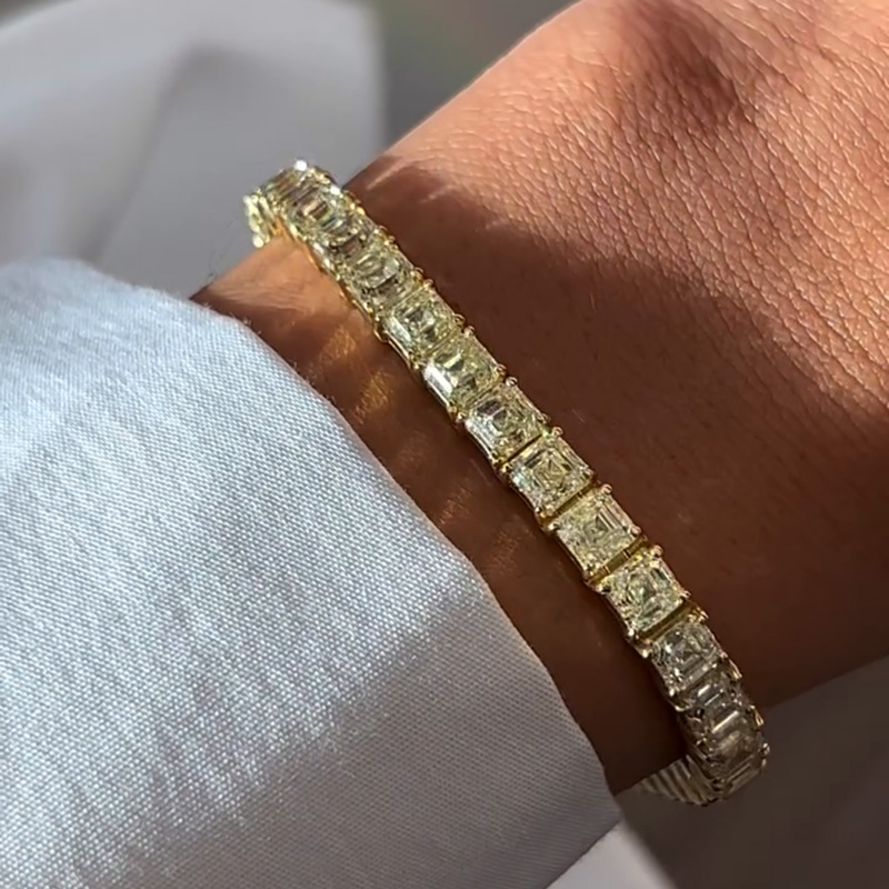 20ctw Asscher Cut Intense Yellow Sapphire Tennis Bracelet
