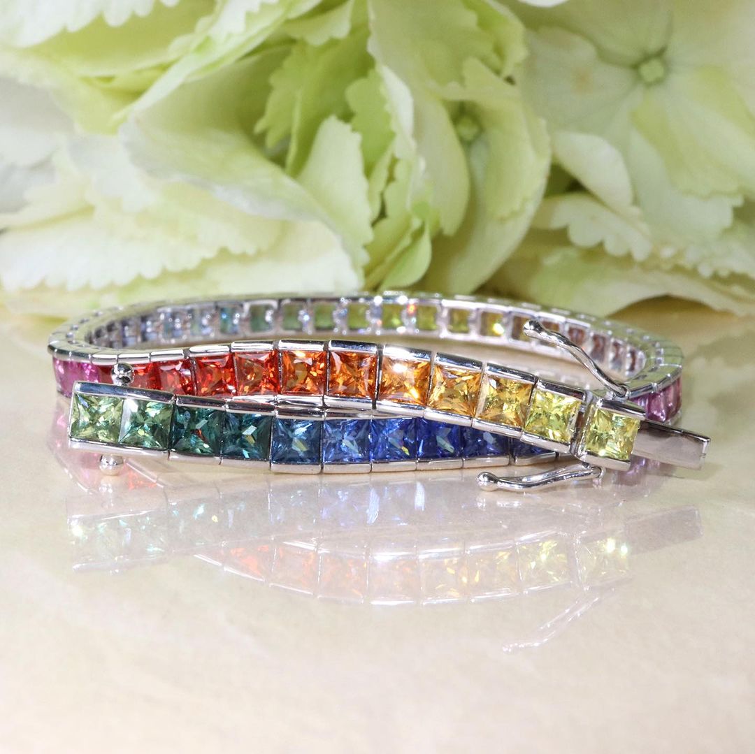 10ctw Princess Cut Multi-Color Sapphire Handmade Bracelet